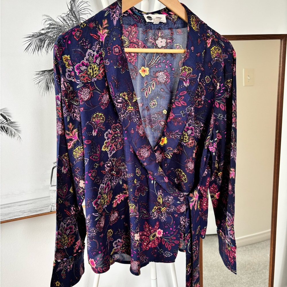 Anthropologie Navy and Pink Floral Top
